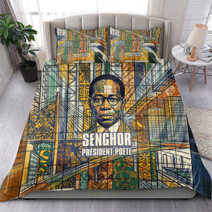 Léopold Sédar Senghor Bedding Set President Poete Portrait Futuristic African Robotic Handshake Earth and Flowers Unity - African Pride