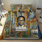 Léopold Sédar Senghor Bedding Set President Poete Portrait Futuristic African Robotic Handshake Earth and Flowers Unity - African Pride