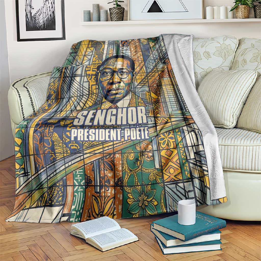 Léopold Sédar Senghor Blanket President Poete Portrait Futuristic African Robotic Handshake Earth and Flowers Unity - African Pride