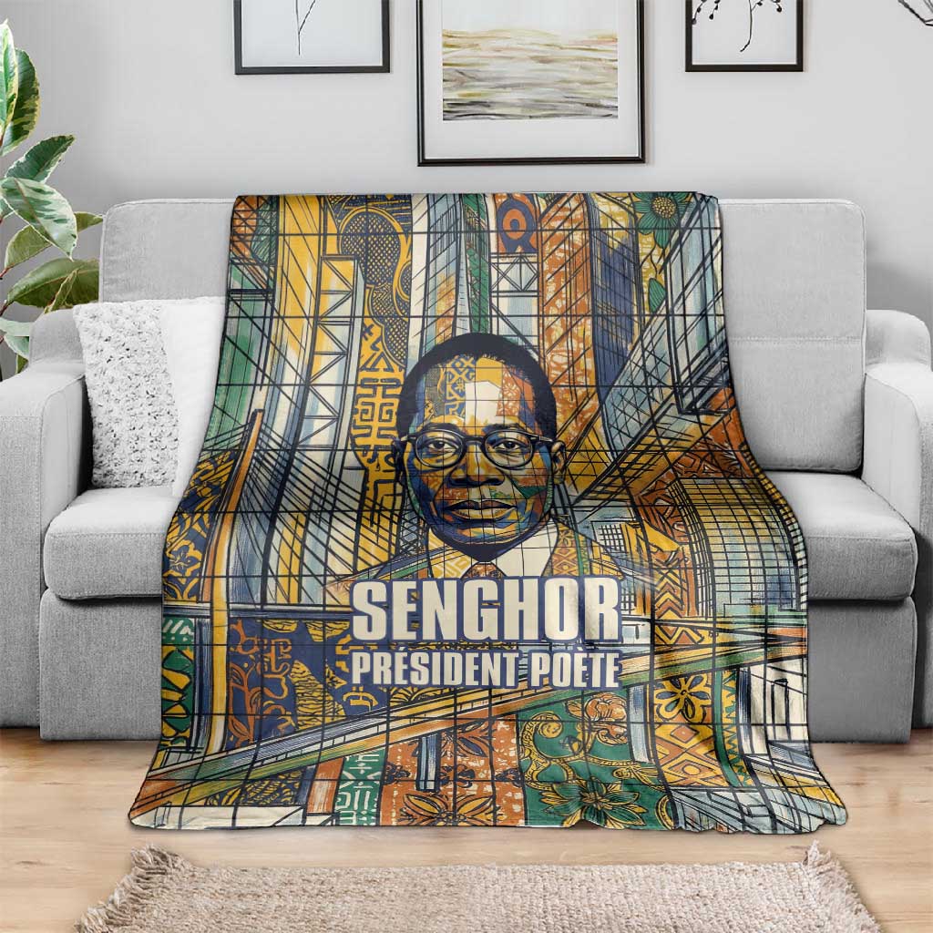 Léopold Sédar Senghor Blanket President Poete Portrait Futuristic African Robotic Handshake Earth and Flowers Unity - African Pride
