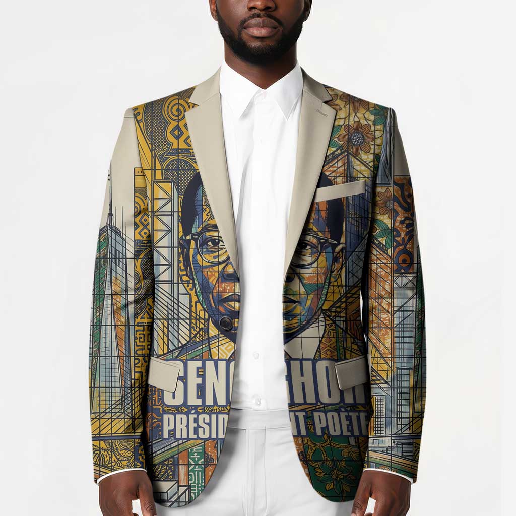 Léopold Sédar Senghor Blazer President Poete Portrait Futuristic African Robotic Handshake Earth and Flowers Unity - African Pride