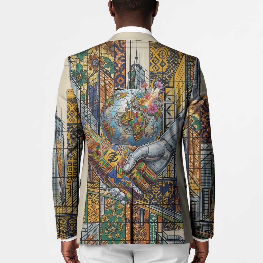 Léopold Sédar Senghor Blazer President Poete Portrait Futuristic African Robotic Handshake Earth and Flowers Unity - African Pride