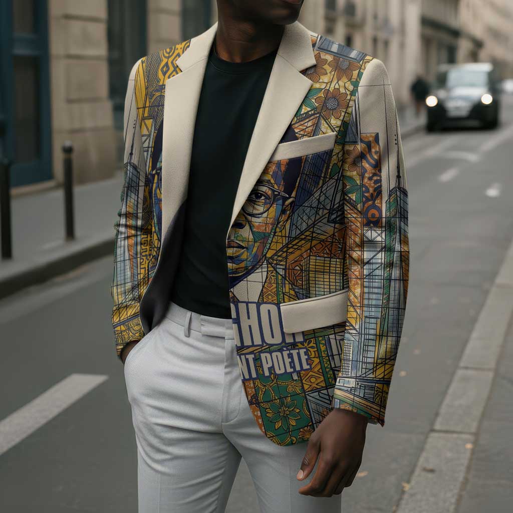Léopold Sédar Senghor Blazer President Poete Portrait Futuristic African Robotic Handshake Earth and Flowers Unity - African Pride