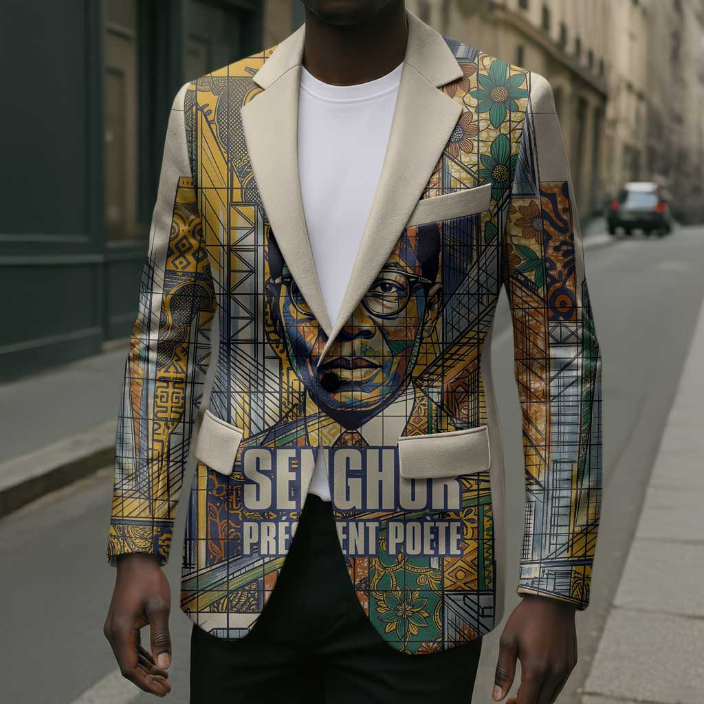 Léopold Sédar Senghor Blazer President Poete Portrait Futuristic African Robotic Handshake Earth and Flowers Unity - African Pride