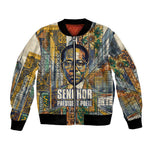 Léopold Sédar Senghor Bomber Jacket President Poete Portrait Futuristic African Robotic Handshake Earth and Flowers Unity - African Pride