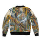 Léopold Sédar Senghor Bomber Jacket President Poete Portrait Futuristic African Robotic Handshake Earth and Flowers Unity - African Pride
