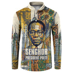 Léopold Sédar Senghor Button Sweatshirt President Poete Portrait Futuristic African Robotic Handshake Earth and Flowers Unity