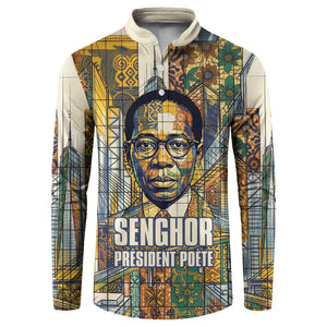 Léopold Sédar Senghor Button Sweatshirt President Poete Portrait Futuristic African Robotic Handshake Earth and Flowers Unity