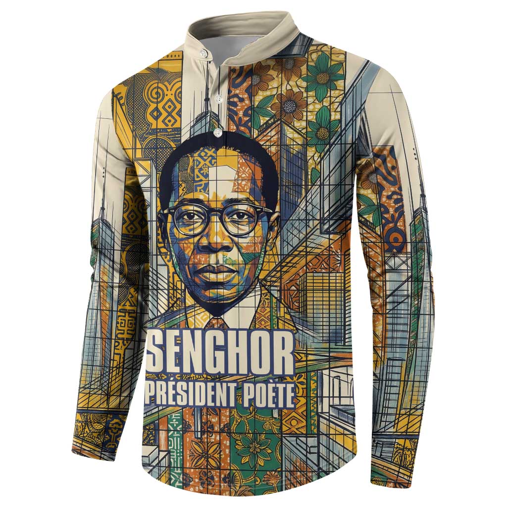 Léopold Sédar Senghor Button Sweatshirt President Poete Portrait Futuristic African Robotic Handshake Earth and Flowers Unity