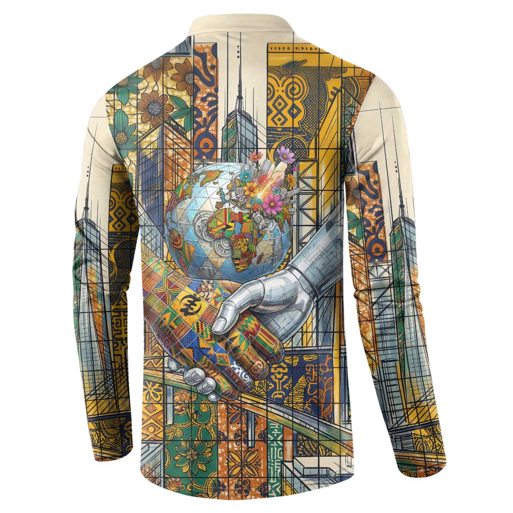 Léopold Sédar Senghor Button Sweatshirt President Poete Portrait Futuristic African Robotic Handshake Earth and Flowers Unity