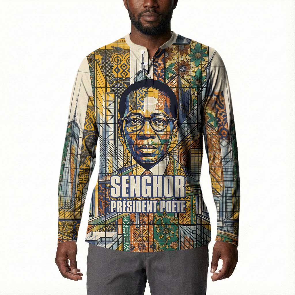 Léopold Sédar Senghor Button Sweatshirt President Poete Portrait Futuristic African Robotic Handshake Earth and Flowers Unity