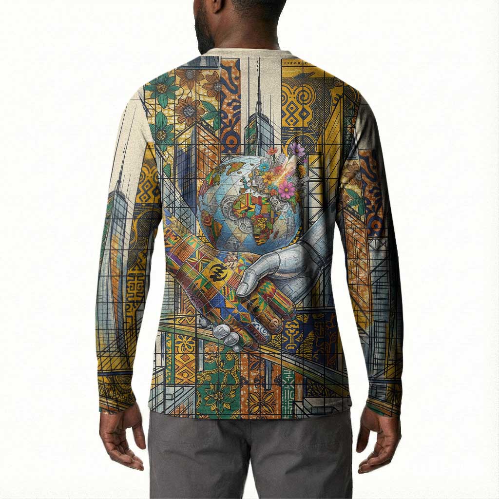 Léopold Sédar Senghor Button Sweatshirt President Poete Portrait Futuristic African Robotic Handshake Earth and Flowers Unity