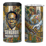 Léopold Sédar Senghor 4 in 1 Can Cooler Tumbler President Poete Portrait Futuristic African Robotic Handshake Earth and Flowers Unity - African Pride