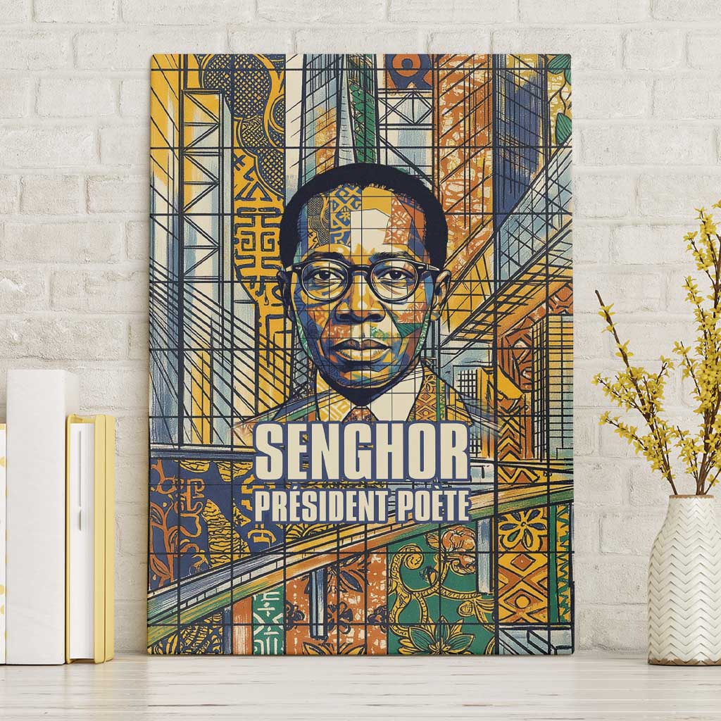 Léopold Sédar Senghor Canvas Wall Art President Poete Portrait Futuristic African Robotic Handshake Earth and Flowers Unity - African Pride