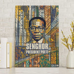 Léopold Sédar Senghor Canvas Wall Art President Poete Portrait Futuristic African Robotic Handshake Earth and Flowers Unity - African Pride