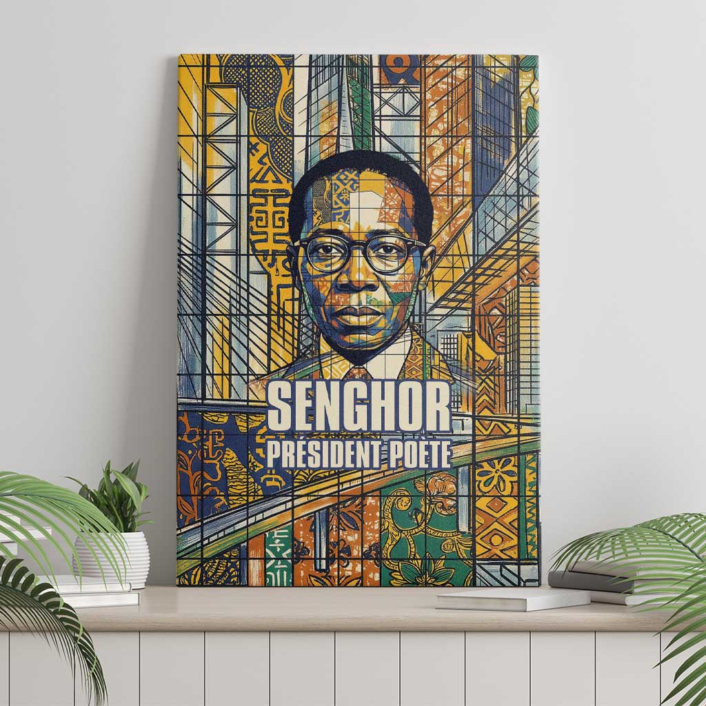 Léopold Sédar Senghor Canvas Wall Art President Poete Portrait Futuristic African Robotic Handshake Earth and Flowers Unity - African Pride