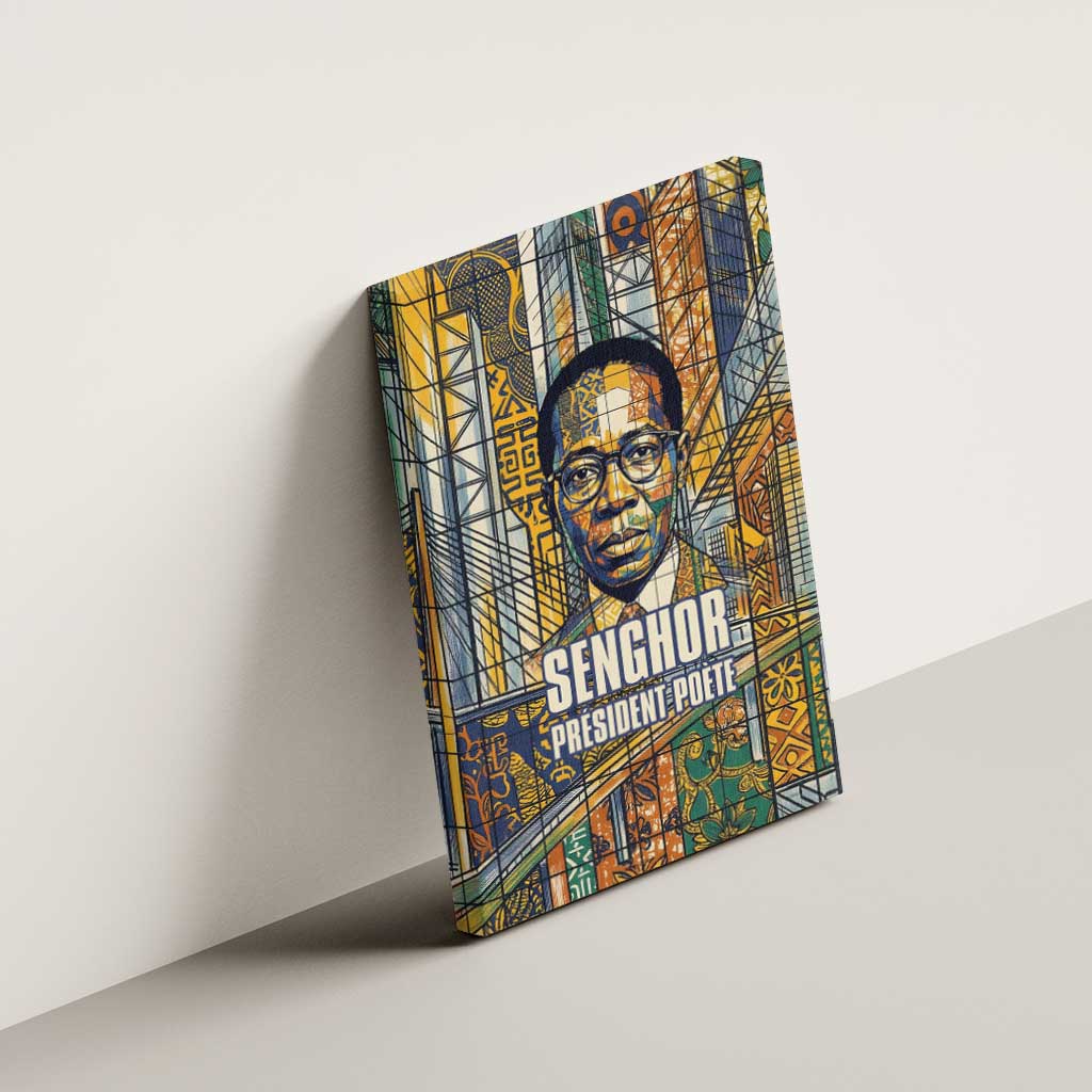Léopold Sédar Senghor Canvas Wall Art President Poete Portrait Futuristic African Robotic Handshake Earth and Flowers Unity - African Pride