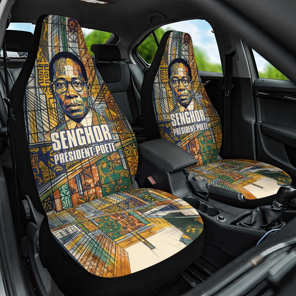 Léopold Sédar Senghor Car Seat Cover President Poete Portrait Futuristic African Robotic Handshake Earth and Flowers Unity - African Pride