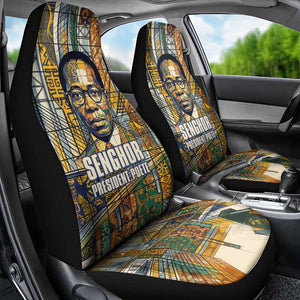 Léopold Sédar Senghor Car Seat Cover President Poete Portrait Futuristic African Robotic Handshake Earth and Flowers Unity - African Pride