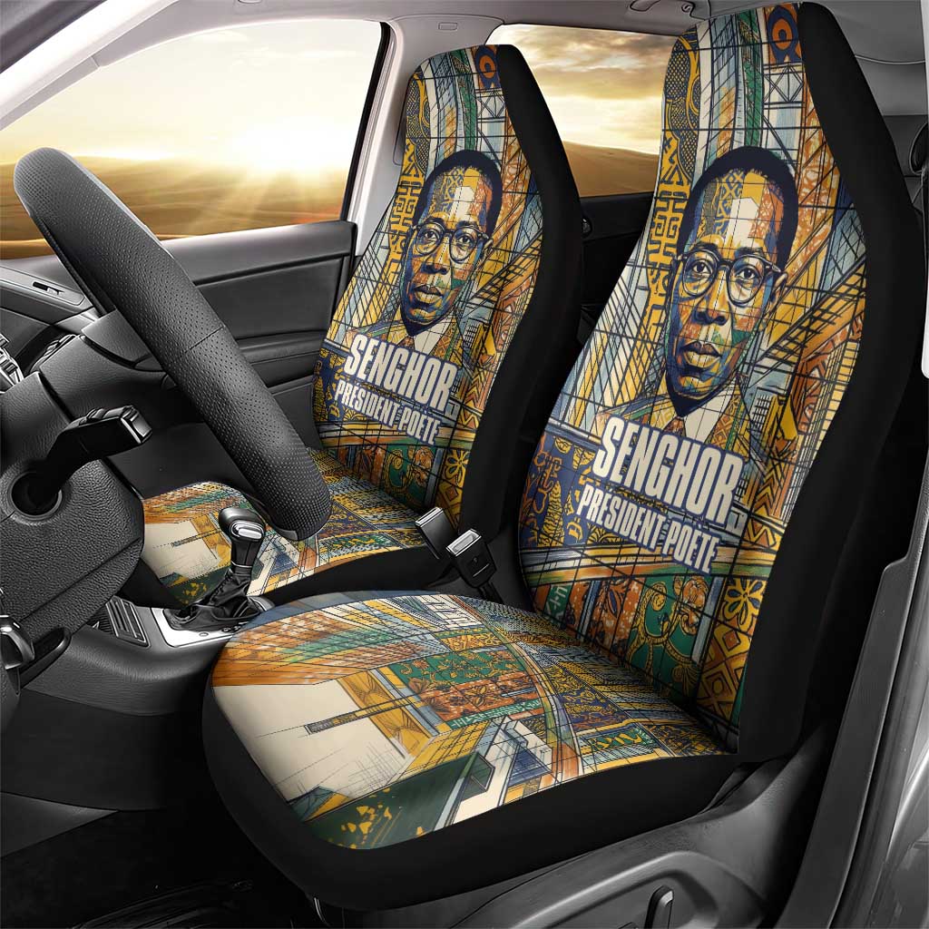 Léopold Sédar Senghor Car Seat Cover President Poete Portrait Futuristic African Robotic Handshake Earth and Flowers Unity - African Pride