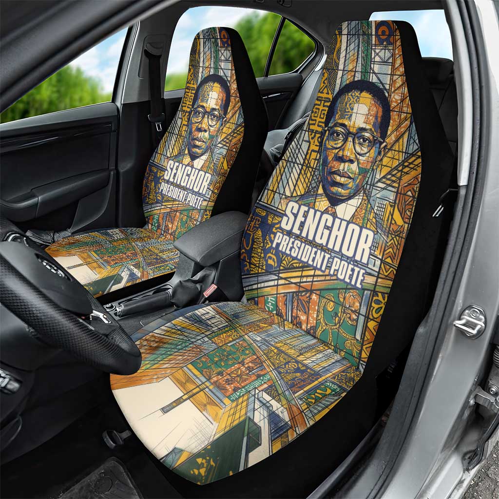 Léopold Sédar Senghor Car Seat Cover President Poete Portrait Futuristic African Robotic Handshake Earth and Flowers Unity - African Pride