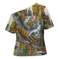 Léopold Sédar Senghor Cross Shoulder Shirt President Poete Portrait Futuristic African Robotic Handshake Earth and Flowers Unity - African Pride