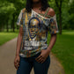 Léopold Sédar Senghor Cross Shoulder Shirt President Poete Portrait Futuristic African Robotic Handshake Earth and Flowers Unity - African Pride