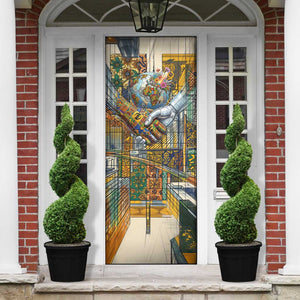 Léopold Sédar Senghor Door Cover President Poete Portrait Futuristic African Robotic Handshake Earth and Flowers Unity - African Pride