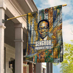 Léopold Sédar Senghor Garden Flag President Poete Portrait Futuristic African Robotic Handshake Earth and Flowers Unity - African Pride