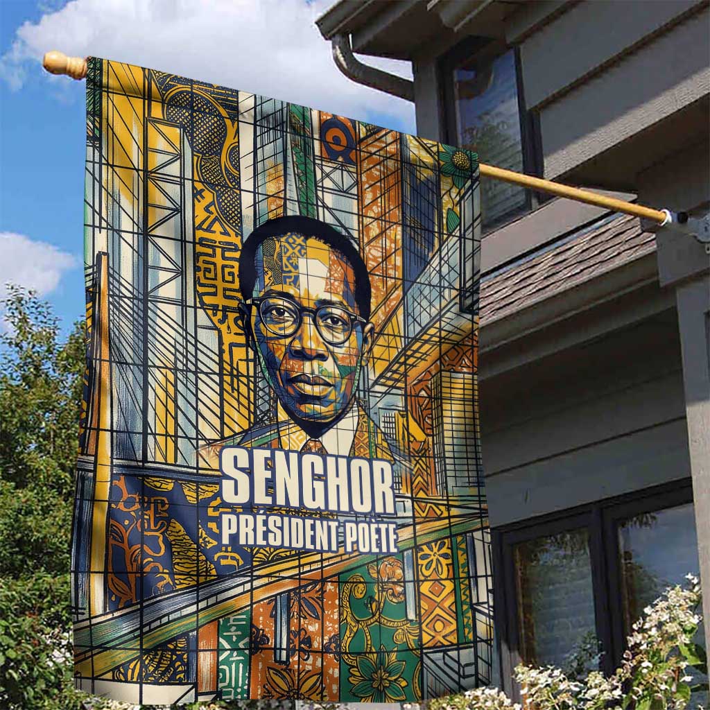 Léopold Sédar Senghor Garden Flag President Poete Portrait Futuristic African Robotic Handshake Earth and Flowers Unity - African Pride