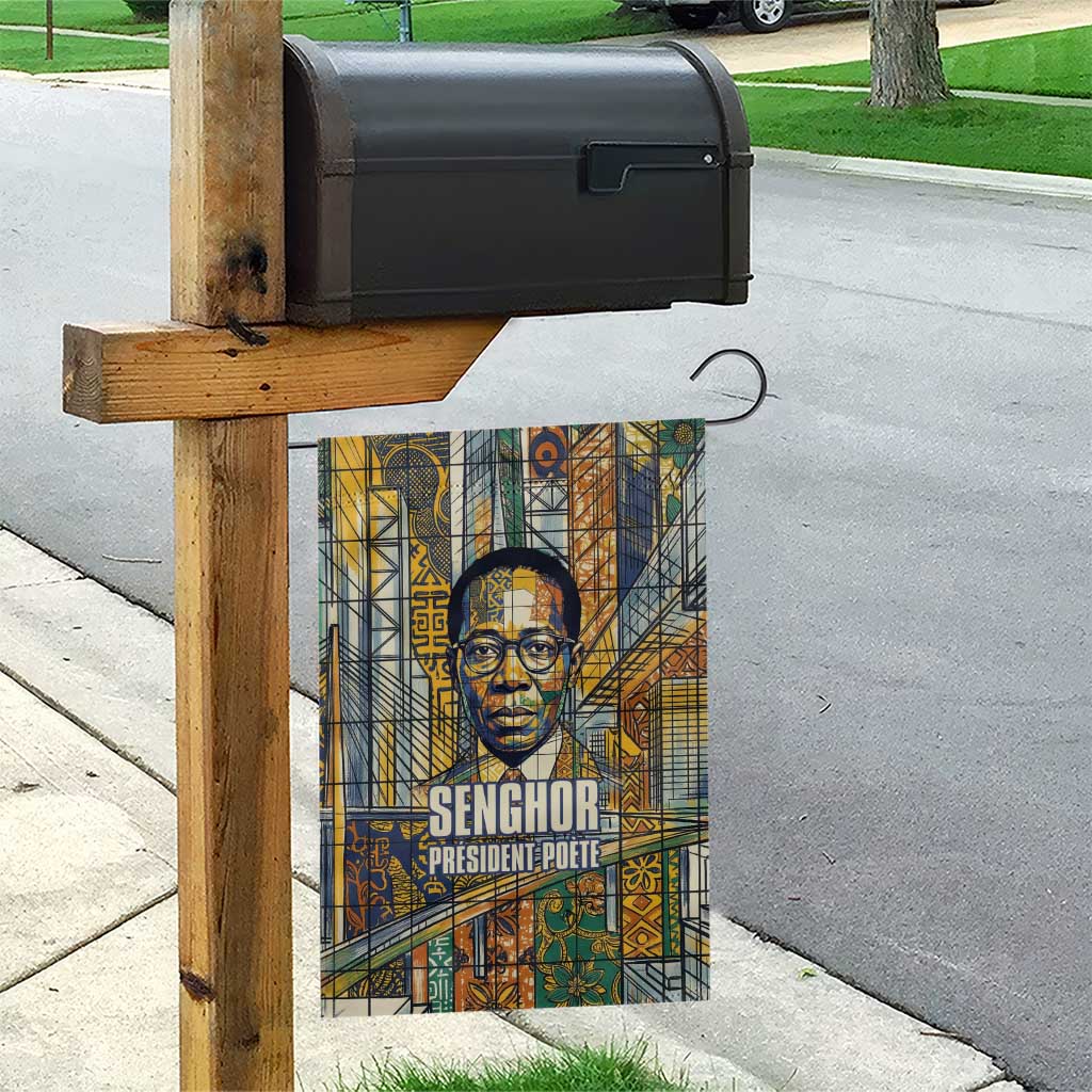 Léopold Sédar Senghor Garden Flag President Poete Portrait Futuristic African Robotic Handshake Earth and Flowers Unity - African Pride