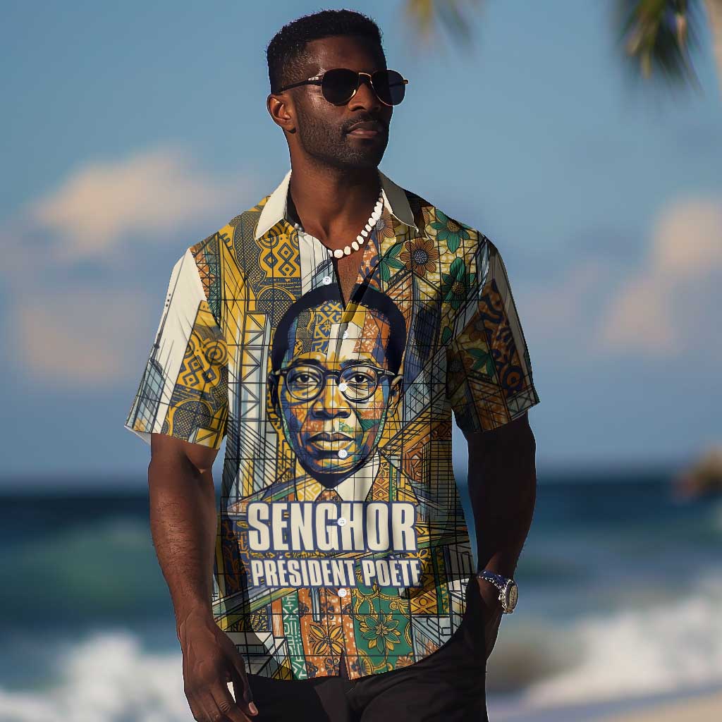 Léopold Sédar Senghor Hawaiian Shirt President Poete Portrait Futuristic African Robotic Handshake Earth and Flowers Unity - African Pride