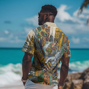 Léopold Sédar Senghor Hawaiian Shirt President Poete Portrait Futuristic African Robotic Handshake Earth and Flowers Unity - African Pride