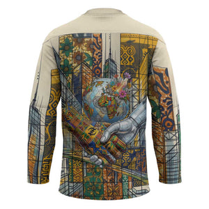 Léopold Sédar Senghor Hockey Jersey President Poete Portrait Futuristic African Robotic Handshake Earth and Flowers Unity - African Pride