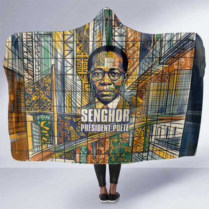 Léopold Sédar Senghor Hooded Blanket President Poete Portrait Futuristic African Robotic Handshake Earth and Flowers Unity - African Pride