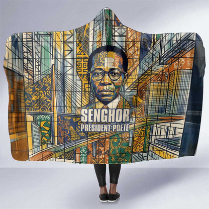 Léopold Sédar Senghor Hooded Blanket President Poete Portrait Futuristic African Robotic Handshake Earth and Flowers Unity - African Pride