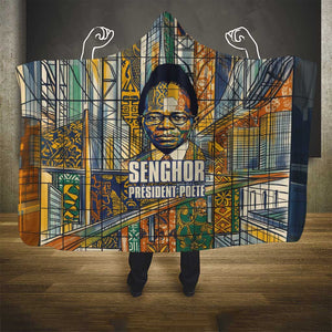 Léopold Sédar Senghor Hooded Blanket President Poete Portrait Futuristic African Robotic Handshake Earth and Flowers Unity - African Pride