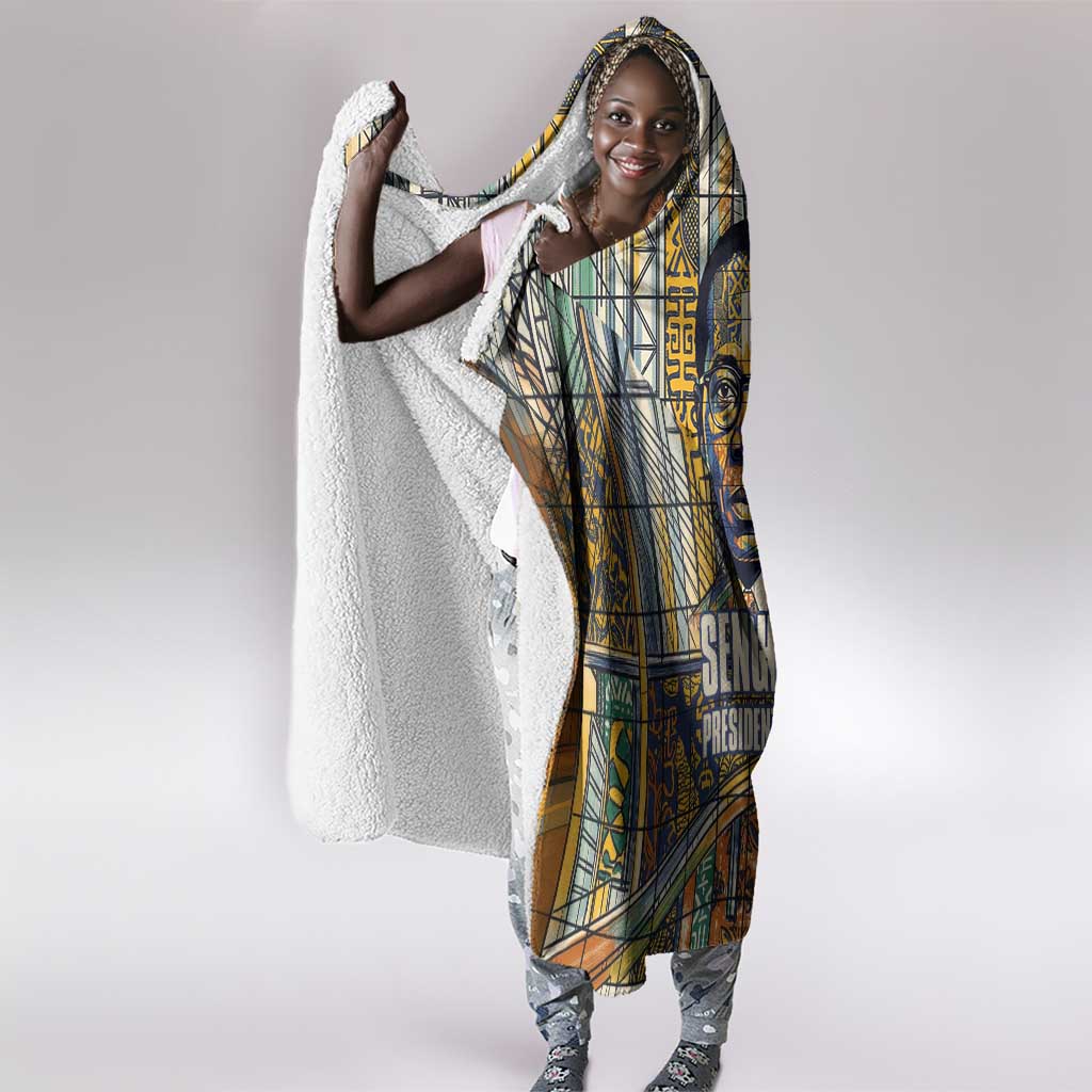 Léopold Sédar Senghor Hooded Blanket President Poete Portrait Futuristic African Robotic Handshake Earth and Flowers Unity - African Pride