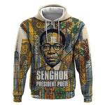 Léopold Sédar Senghor Hoodie President Poete Portrait Futuristic African Robotic Handshake Earth and Flowers Unity - African Pride
