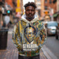 Léopold Sédar Senghor Hoodie President Poete Portrait Futuristic African Robotic Handshake Earth and Flowers Unity - African Pride