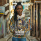 Léopold Sédar Senghor Hoodie President Poete Portrait Futuristic African Robotic Handshake Earth and Flowers Unity - African Pride