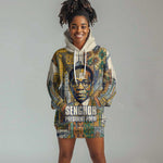 Léopold Sédar Senghor Hoodie Dress President Poete Portrait Futuristic African Robotic Handshake Earth and Flowers Unity - African Pride