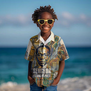 Léopold Sédar Senghor Kid Hawaiian Shirt President Poete Portrait Futuristic African Robotic Handshake Earth and Flowers Unity - African Pride