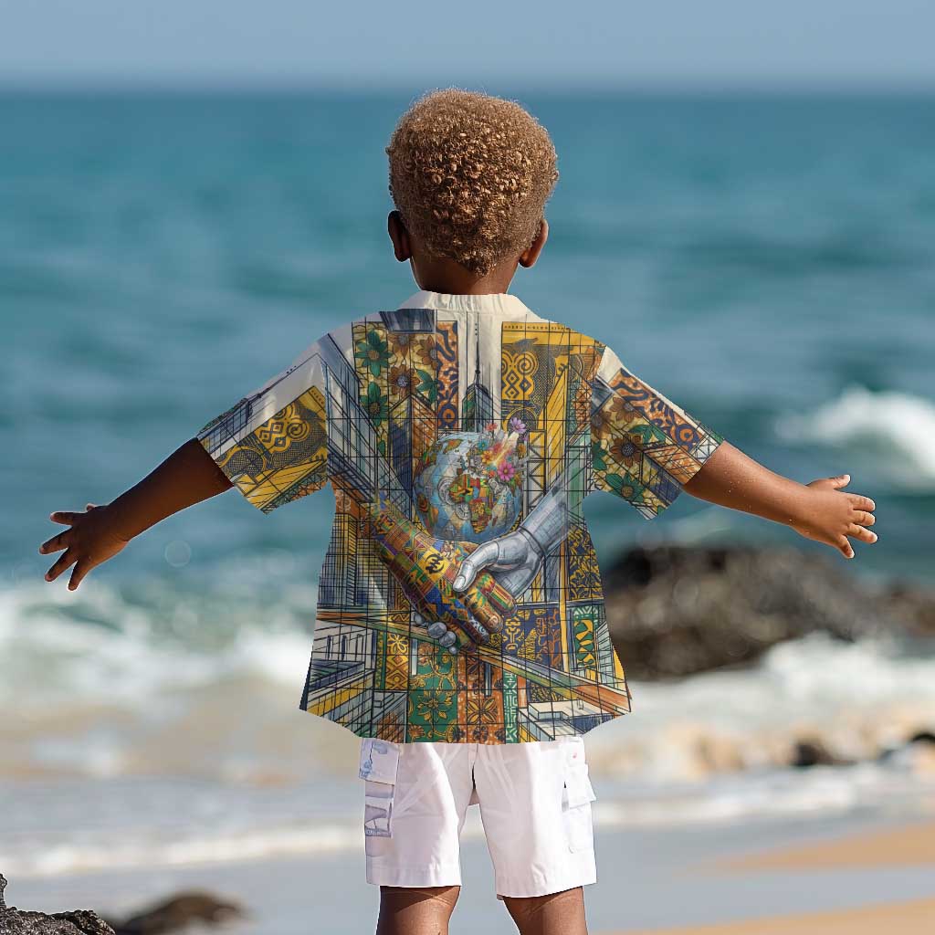 Léopold Sédar Senghor Kid Hawaiian Shirt President Poete Portrait Futuristic African Robotic Handshake Earth and Flowers Unity - African Pride