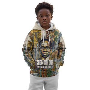 Léopold Sédar Senghor Kid Hoodie President Poete Portrait Futuristic African Robotic Handshake Earth and Flowers Unity - African Pride