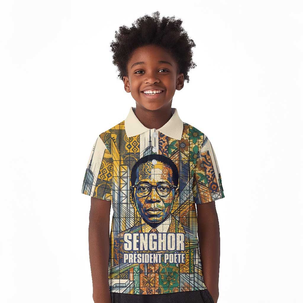 Léopold Sédar Senghor Kid Polo Shirt President Poete Portrait Futuristic African Robotic Handshake Earth and Flowers Unity - African Pride