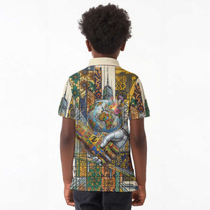 Léopold Sédar Senghor Kid Polo Shirt President Poete Portrait Futuristic African Robotic Handshake Earth and Flowers Unity - African Pride