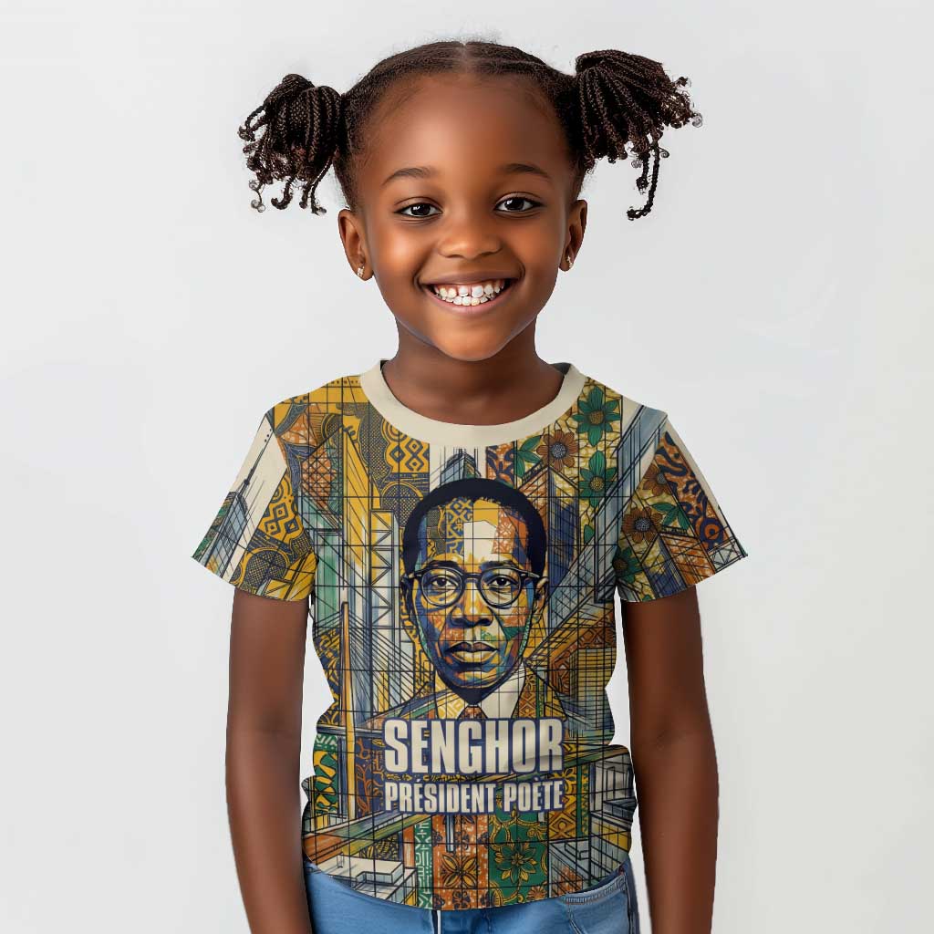 Léopold Sédar Senghor Kid T shirt President Poete Portrait Futuristic African Robotic Handshake Earth and Flowers Unity - African Pride