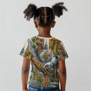 Léopold Sédar Senghor Kid T shirt President Poete Portrait Futuristic African Robotic Handshake Earth and Flowers Unity - African Pride
