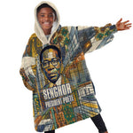 Léopold Sédar Senghor Kid Wearable Blanket Hoodie President Poete Portrait Futuristic African Robotic Handshake Earth and Flowers Unity - African Pride